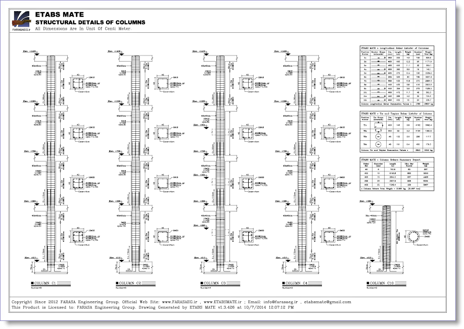 ETABS MATE نمونه ترسیمات ستونها